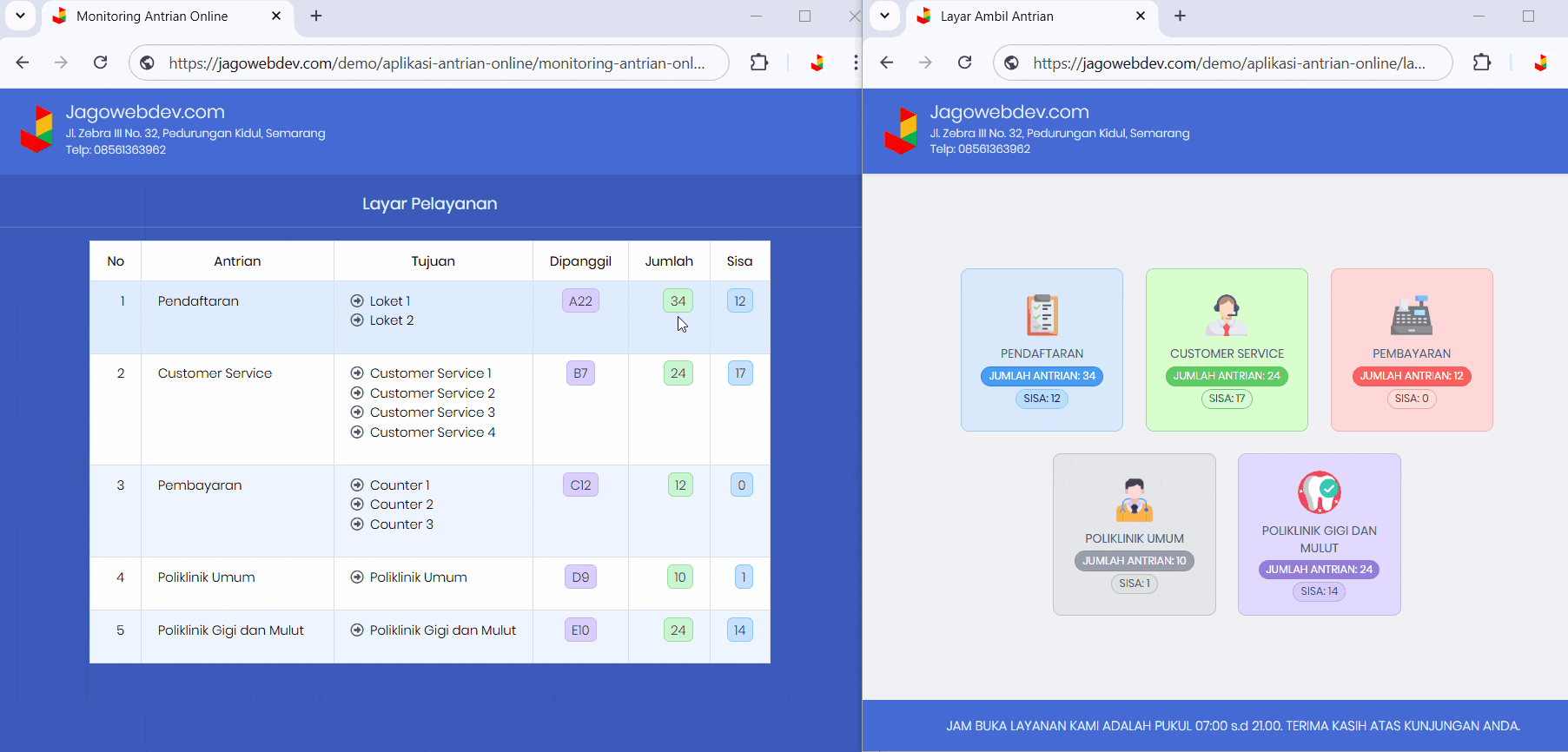 Realtime Update Monitoring Ambil Antrian Online